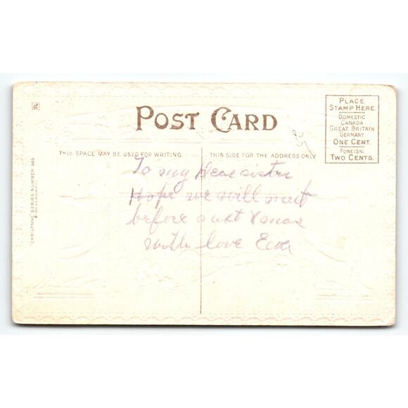 Vintage 1910 Divided Back Christmas Greetings Postcard with Angel & Snow Scene - Picture 2 of 2